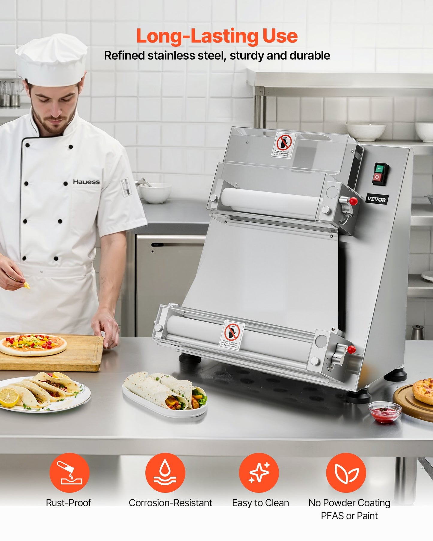 Pizzateig-Ausrollmaschine, 7,6–40,6 cm (3–16 Zoll) halbautomatische Pizzapresse aus Edelstahl, gewerbliche elektrische 390-W-Nudelmaschine, 260 Stück pro Stunde, einstellbare Teigdicke, mit Teigpressdeckel
