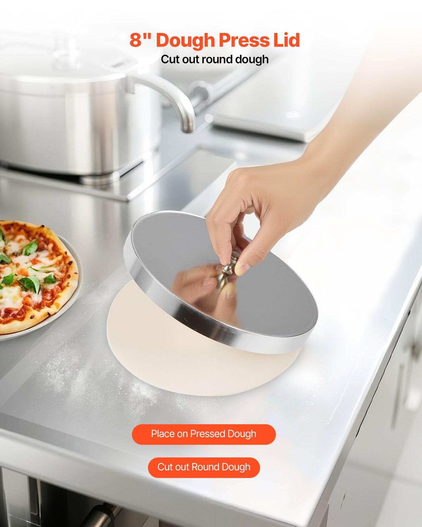 Pizzateig-Ausrollmaschine, 7,6–40,6 cm (3–16 Zoll) halbautomatische Pizzapresse aus Edelstahl, gewerbliche elektrische 390-W-Nudelmaschine, 260 Stück pro Stunde, einstellbare Teigdicke, mit Teigpressdeckel