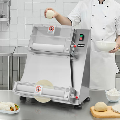 Pizzateig-Ausrollmaschine, 7,6–40,6 cm (3–16 Zoll) halbautomatische Pizzapresse aus Edelstahl, gewerbliche elektrische 390-W-Nudelmaschine, 260 Stück pro Stunde, einstellbare Teigdicke, mit Teigpressdeckel