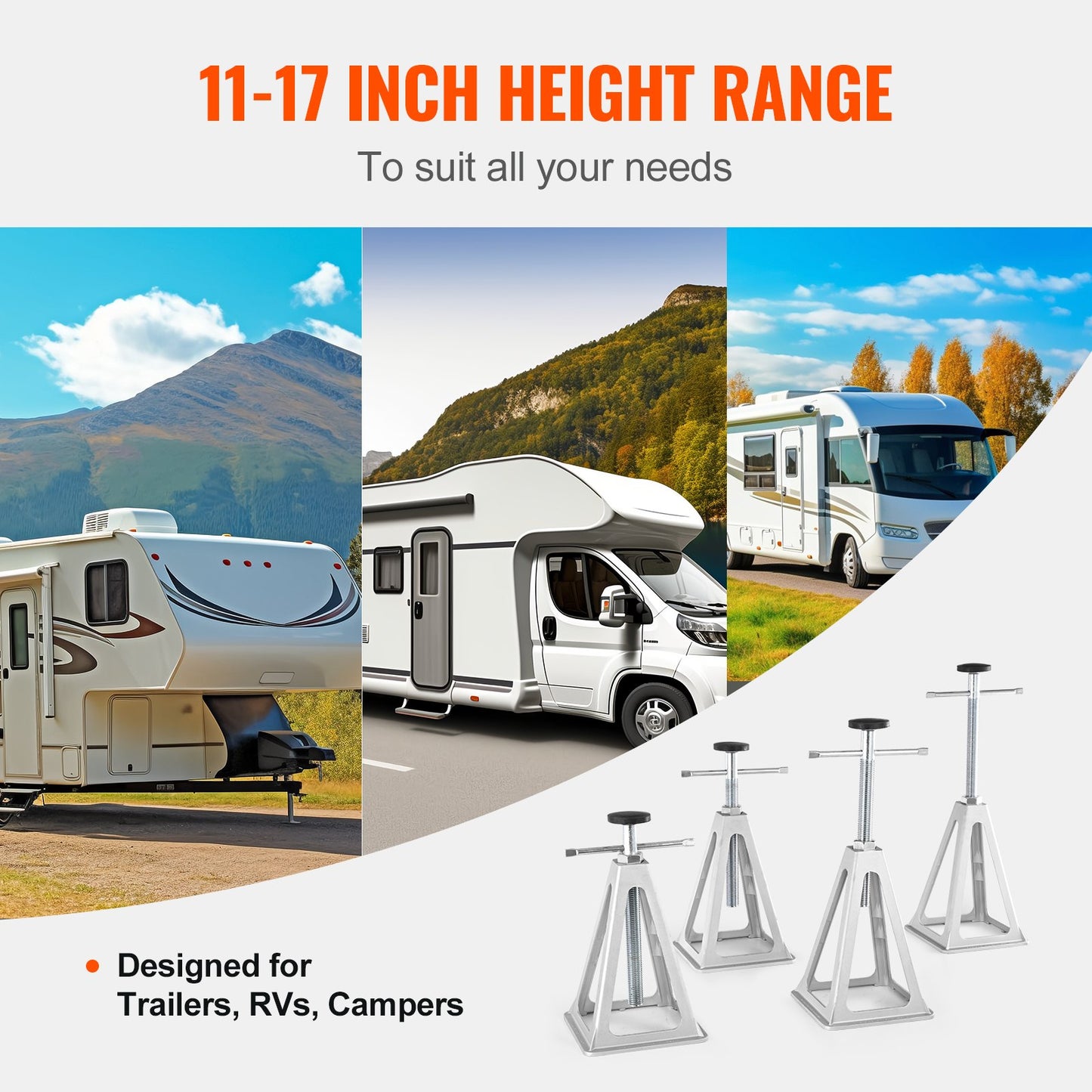 RV Stabilizer Jacks, 4 Pack Aluminum RV Leveling Jacks, RV Stack Jacks for RV Travel Trailer Camper, Single Screw Jack Support up to 2721.6 kg, Adjustable from 27.9 to 43.2 cm