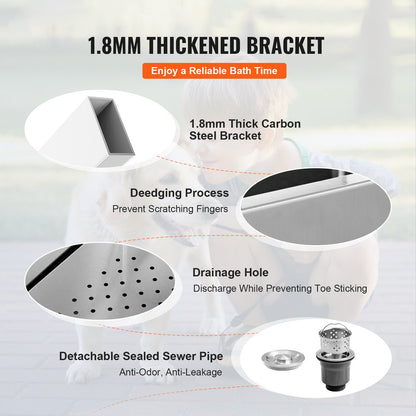 1,27 m große Hundebadestation mit elektrischer Höhenverstellung, professionelle Hundebadewanne aus Edelstahl mit Seifenablage, Wasserhahn, umfangreichem Zubehör, Badewanne für mehrere Haustiere, Waschbecken für Zuhause (rechts)