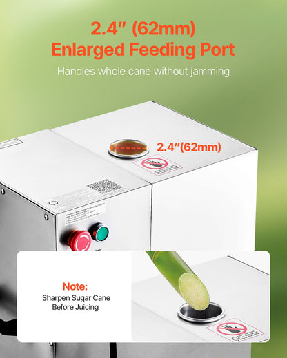 Gewerbliche Zuckerrohrpresse, 800-W-Elektro-Zuckerrohrpresse mit einer Leistung von 300 kg/h, 4 Edelstahlwalzen, Zuckerrohrpresse für den privaten und gewerblichen Gebrauch