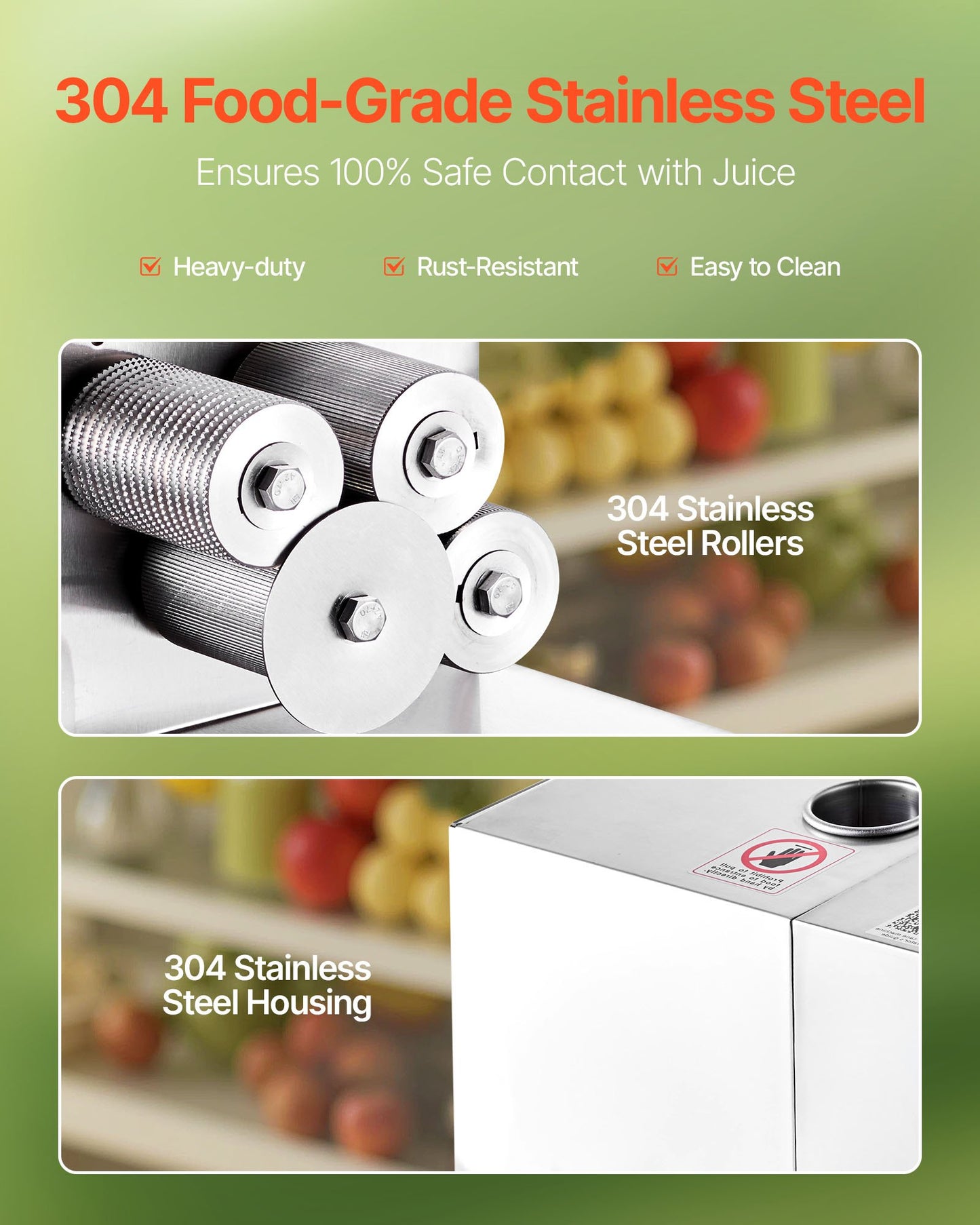 Gewerbliche Zuckerrohrpresse, 800-W-Elektro-Zuckerrohrpresse mit einer Leistung von 300 kg/h, 4 Edelstahlwalzen, Zuckerrohrpresse für den privaten und gewerblichen Gebrauch