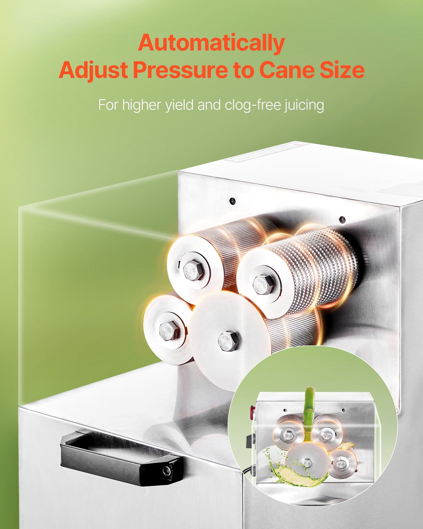 Gewerbliche Zuckerrohrpresse, 800-W-Elektro-Zuckerrohrpresse mit einer Leistung von 300 kg/h, 4 Edelstahlwalzen, Zuckerrohrpresse für den privaten und gewerblichen Gebrauch