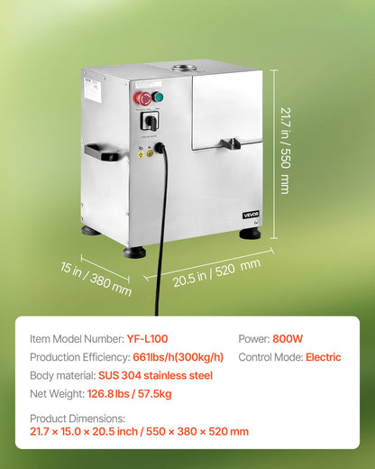Gewerbliche Zuckerrohrpresse, 800-W-Elektro-Zuckerrohrpresse mit einer Leistung von 300 kg/h, 4 Edelstahlwalzen, Zuckerrohrpresse für den privaten und gewerblichen Gebrauch