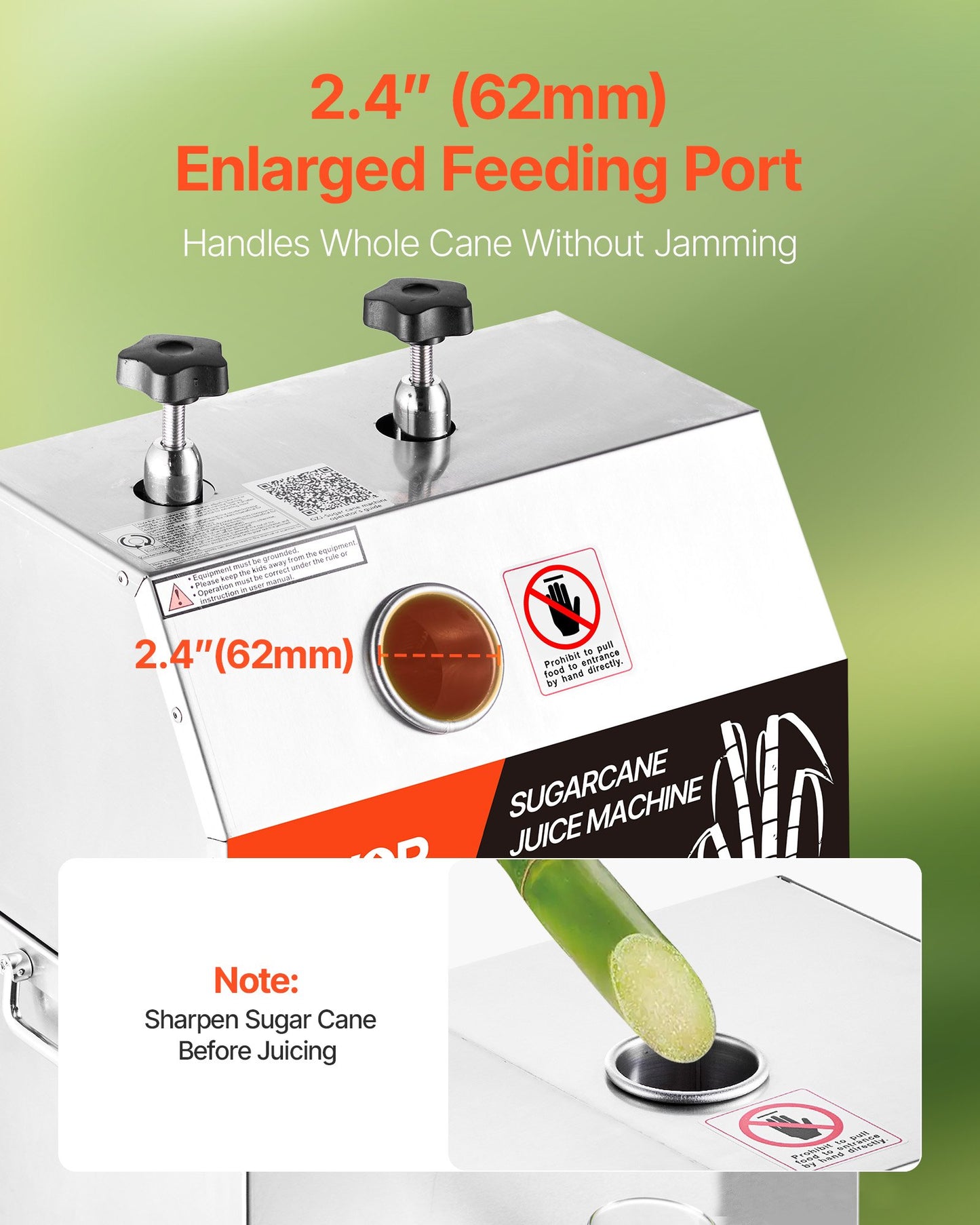 Gewerbliche Zuckerrohrpresse, 750-W-Elektro-Zuckerrohrpresse mit einer hohen Leistung von 300 kg/h, 3 Edelstahlwalzen, Zuckerrohrsaftpresse auf Rädern für den privaten und gewerblichen Gebrauch