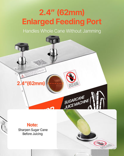 Gewerbliche Zuckerrohrpresse, 750-W-Elektro-Zuckerrohrpresse mit einer hohen Leistung von 300 kg/h, 3 Edelstahlwalzen, Zuckerrohrsaftpresse auf Rädern für den privaten und gewerblichen Gebrauch