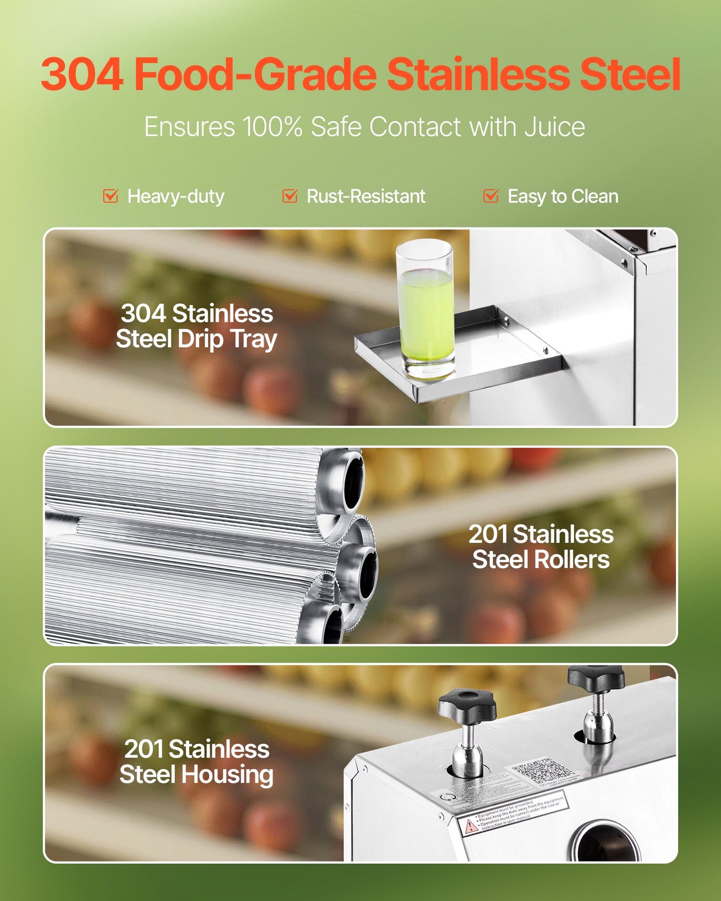 Gewerbliche Zuckerrohrpresse, 750-W-Elektro-Zuckerrohrpresse mit einer hohen Leistung von 300 kg/h, 3 Edelstahlwalzen, Zuckerrohrsaftpresse auf Rädern für den privaten und gewerblichen Gebrauch