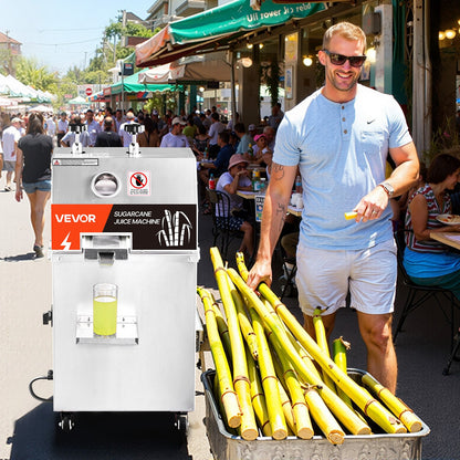 Gewerbliche Zuckerrohrpresse, 750-W-Elektro-Zuckerrohrpresse mit einer hohen Leistung von 300 kg/h, 3 Edelstahlwalzen, Zuckerrohrsaftpresse auf Rädern für den privaten und gewerblichen Gebrauch
