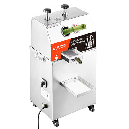 Gewerbliche Zuckerrohrpresse, 750-W-Elektro-Zuckerrohrpresse mit einer hohen Leistung von 300 kg/h, 3 Edelstahlwalzen, Zuckerrohrsaftpresse auf Rädern für den privaten und gewerblichen Gebrauch