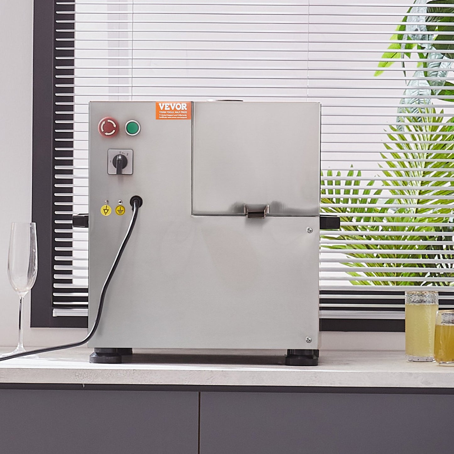 Elektrische Zuckerrohrpresse, 800 W, hohe Leistung von 300 kg/h, 4 Edelstahlwalzen, automatische Walzendruckregulierung, geeignet für den privaten und gewerblichen Gebrauch