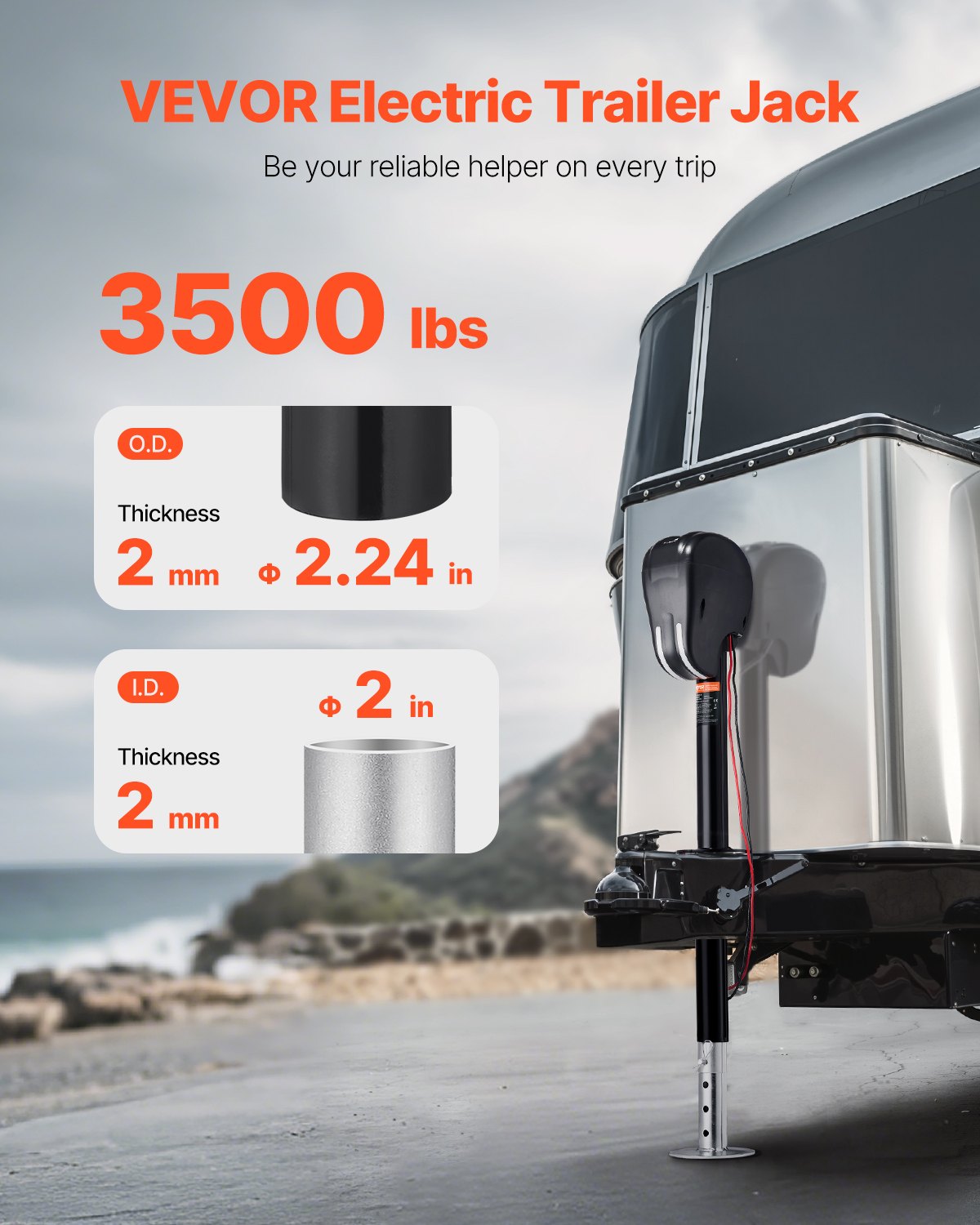 Elektrische Anhängerstütze, 3500 lbs (ca. 1588 kg), robuste elektrische Stütze für Wohnmobile mit 2-Wege-Stecker, Memory-Funktion, Kurbel und wetterfester Abdeckung, Hubhöhe 9,5"-26,3" (ca. 24-67 cm), für Anhänger und Wohnmobile
