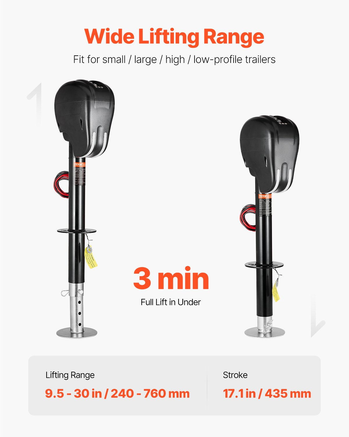 Elektrische Anhängerstütze, 3500 lbs (ca. 1588 kg), robuste elektrische Stütze für Wohnmobile mit 2-Wege-Stecker, Memory-Funktion, Kurbel und wetterfester Abdeckung, Hubhöhe 9,5"-26,3" (ca. 24-67 cm), für Anhänger und Wohnmobile