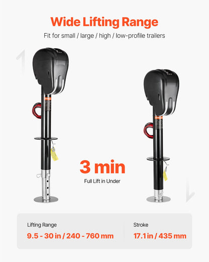 Elektrische Anhängerstütze, 3500 lbs (ca. 1588 kg), robuste elektrische Stütze für Wohnmobile mit 2-Wege-Stecker, Memory-Funktion, Kurbel und wetterfester Abdeckung, Hubhöhe 9,5"-26,3" (ca. 24-67 cm), für Anhänger und Wohnmobile