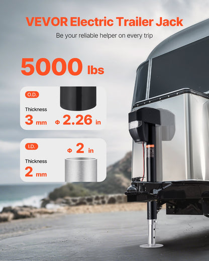 Elektrische Anhängerstütze, 5000 lbs (ca. 2268 kg), robuste elektrische Stütze für Wohnmobile mit 2-poligem Stecker, Fernbedienung, Kurbel und wetterfester Abdeckung, Hubhöhe 10"-28,3" (ca. 25,4-71,9 cm), für Anhänger und Wohnmobile