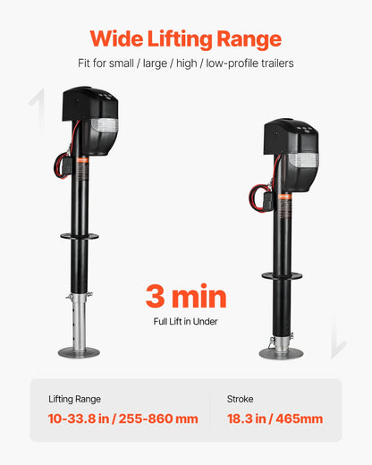 Elektrische Anhängerstütze, 5000 lbs (ca. 2268 kg), robuste elektrische Stütze für Wohnmobile mit 2-poligem Stecker, Fernbedienung, Kurbel und wetterfester Abdeckung, Hubhöhe 10"-28,3" (ca. 25,4-71,9 cm), für Anhänger und Wohnmobile
