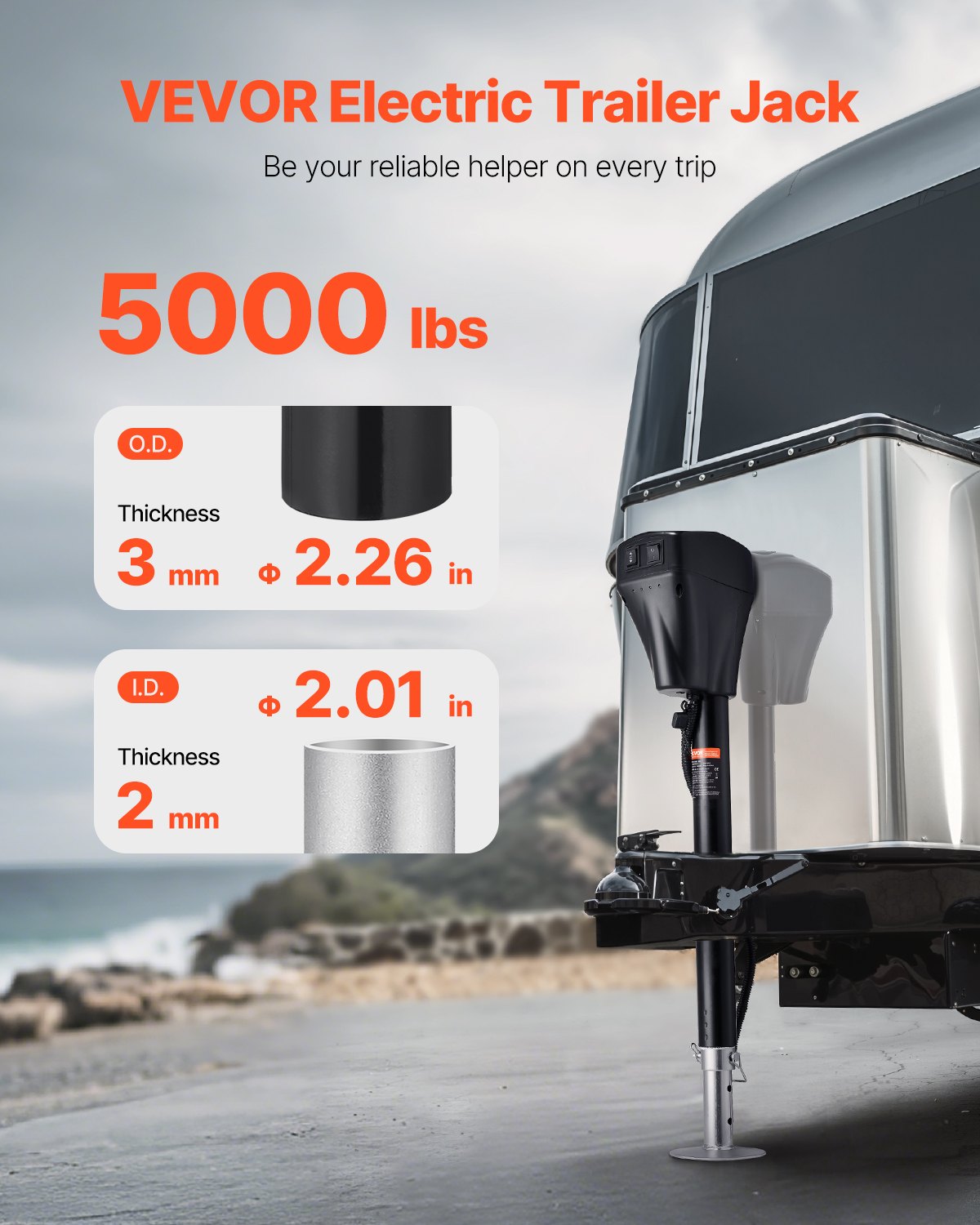 Elektrische Anhängerstütze, 2268 kg Tragkraft, robuste elektrische Stütze für Wohnmobile mit 7-poligem Stecker, Handkurbel und wetterfester Abdeckung, Hubhöhe 25,4–71,9 cm, für Anhänger, Wohnwagen und Wohnmobile, Schwarz