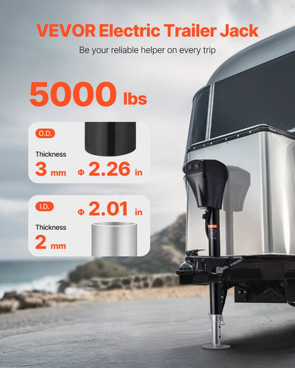 Elektrische Anhängerstütze, 2268 kg Tragkraft, robuste elektrische Stütze für Wohnmobile mit 7-poligem Stecker, Handkurbel und wetterfester Abdeckung, Hubhöhe 25,4–71,9 cm, für Anhänger, Wohnwagen und Wohnmobile, Schwarz
