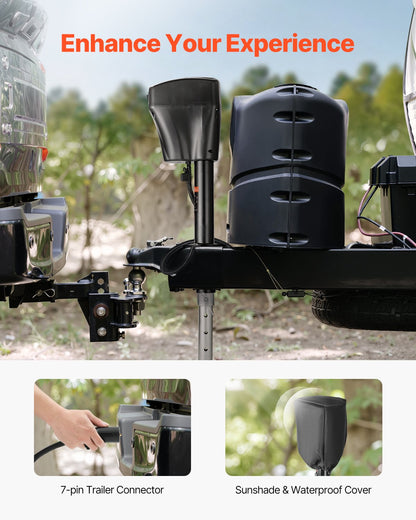 Elektrische Anhängerstütze, 2268 kg Tragkraft, robuste elektrische Stütze für Wohnmobile mit 7-poligem Stecker, Handkurbel und wetterfester Abdeckung, Hubhöhe 25,4–71,9 cm, für Anhänger, Wohnwagen und Wohnmobile, Schwarz