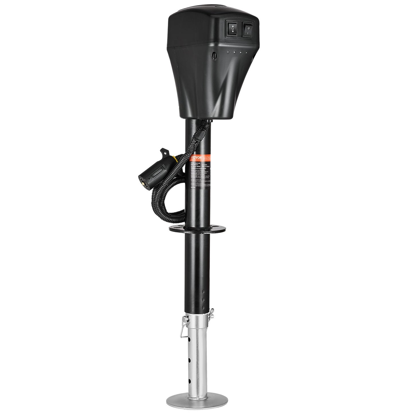 Elektrische Anhängerstütze, 2268 kg Tragkraft, robuste elektrische Stütze für Wohnmobile mit 7-poligem Stecker, Handkurbel und wetterfester Abdeckung, Hubhöhe 25,4–71,9 cm, für Anhänger, Wohnwagen und Wohnmobile, Schwarz