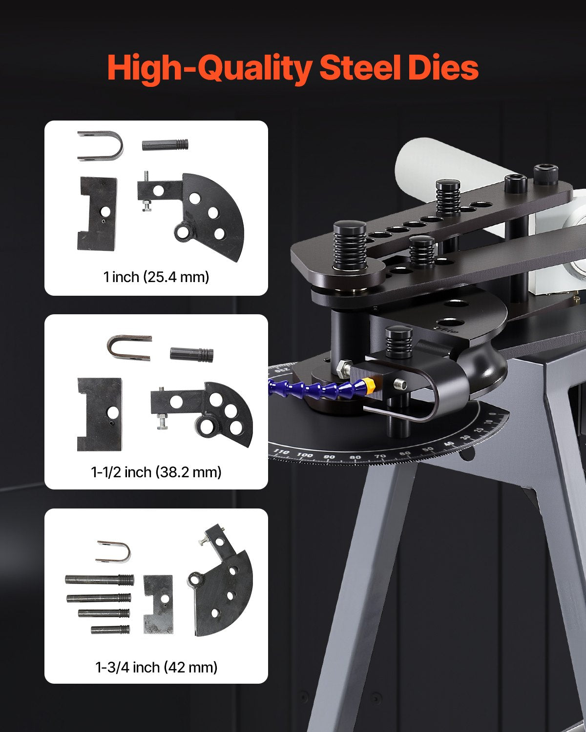 Electric Tube Bending Machine, 750W Electric Tubing Bender with 6L Hydraulic Cylinder, Movable Pipe Bender Machine with Casters, 3 Dies & 180° Max Bending Angle, Suitable for 3/4 to 2 inch Pipes
