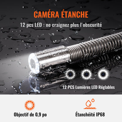 Kanalinspektionskamera mit 512-Hz-Sonde, 22,9 cm 720p-Bildschirm, 50,3 m Reichweite