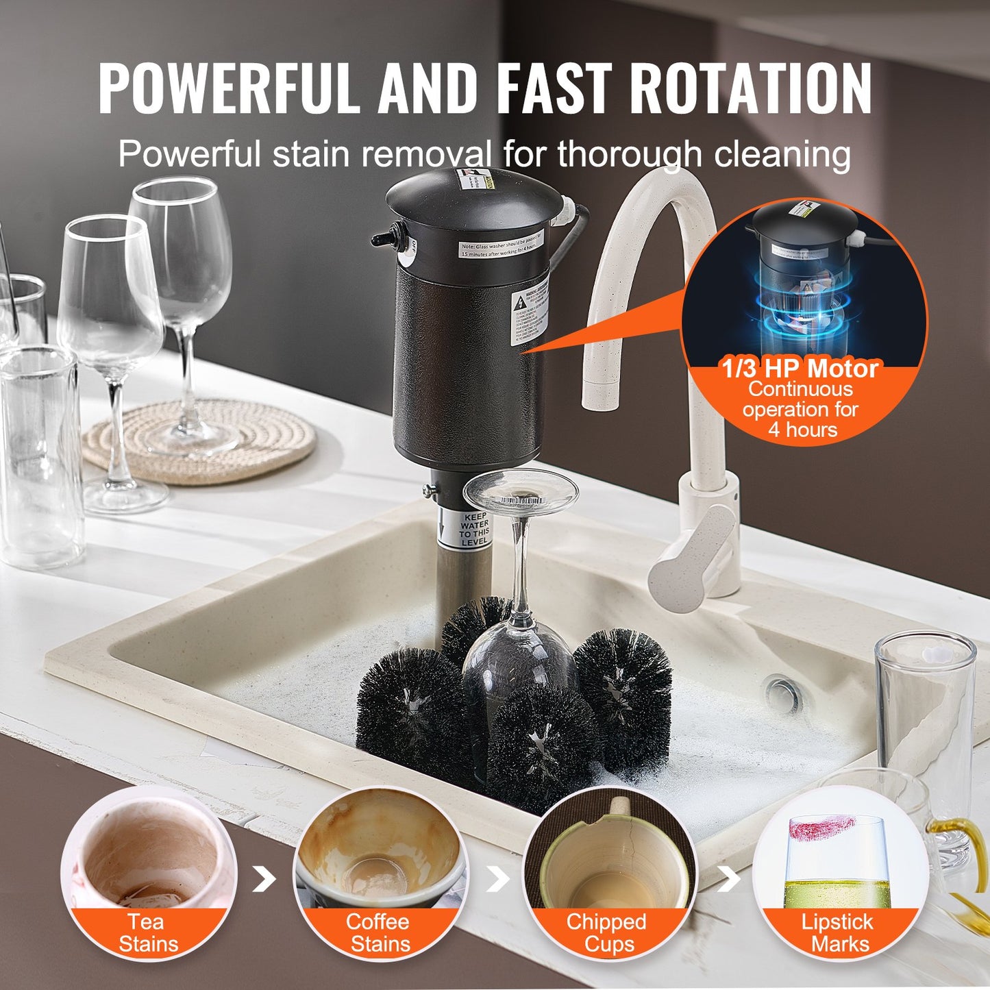 Elektrische Gewerbe-Gläserspülmaschine, 5-Bürsten-Glasreiniger für Bars, Reinigungsmaschine für 1200 Gläser/Stunde, Weingläser, Champagnergläser, Biergläser, Krüge, perfekt für Bars und Cafés