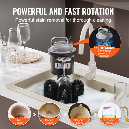 Elektrische Gewerbe-Gläserspülmaschine, 5-Bürsten-Glasreiniger für Bars, Reinigungsmaschine für 1200 Gläser/Stunde, Weingläser, Champagnergläser, Biergläser, Krüge, perfekt für Bars und Cafés