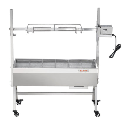 Verbesserter Drehspießgrill, 89 cm (35 Zoll), 41 kg (90 lbs) Tragkraft, Holzkohlegrill für ganze Schweine, Lamm und Ziegen, elektrischer 42-W-Motor, Edelstahl-Drehspieß mit feststellbaren Rädern, ideal für Camping und Outdoor-Aktivitäten