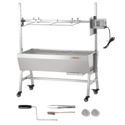 Verbesserter Drehspießgrill, 89 cm (35 Zoll), 41 kg (90 lbs) Tragkraft, Holzkohlegrill für ganze Schweine, Lamm und Ziegen, elektrischer 42-W-Motor, Edelstahl-Drehspieß mit feststellbaren Rädern, ideal für Camping und Outdoor-Aktivitäten