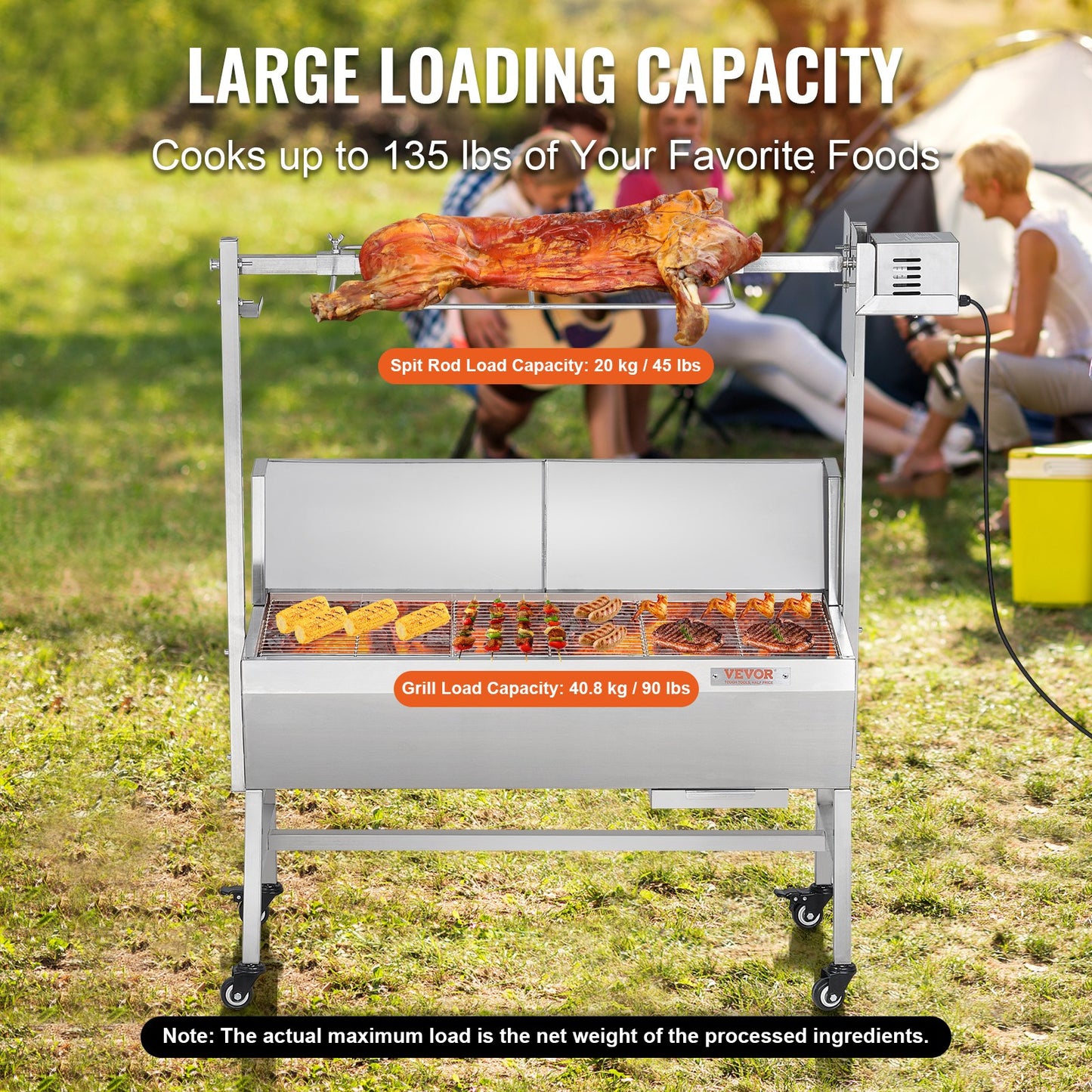 Bräter-Drehspieß-Grill für Schwein, Lamm und Hähnchen, 42 W, 61,2 kg