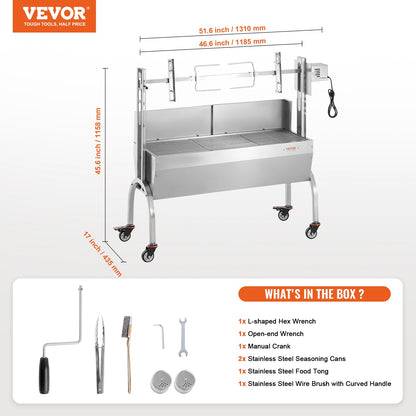 Bräter-Drehspieß-Grill für Schwein, Lamm und Hähnchen, 52 W, 89,8 kg