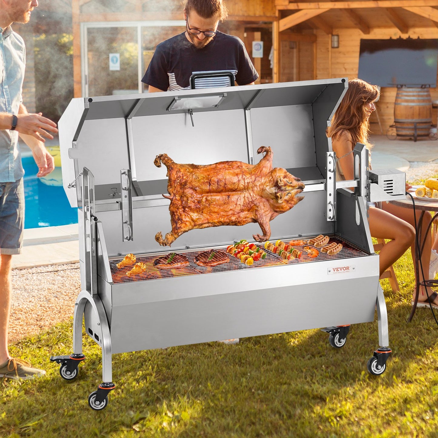 Bräter-Drehspieß-Grill für Schwein, Lamm und Hähnchen, 52 W, 89,8 kg