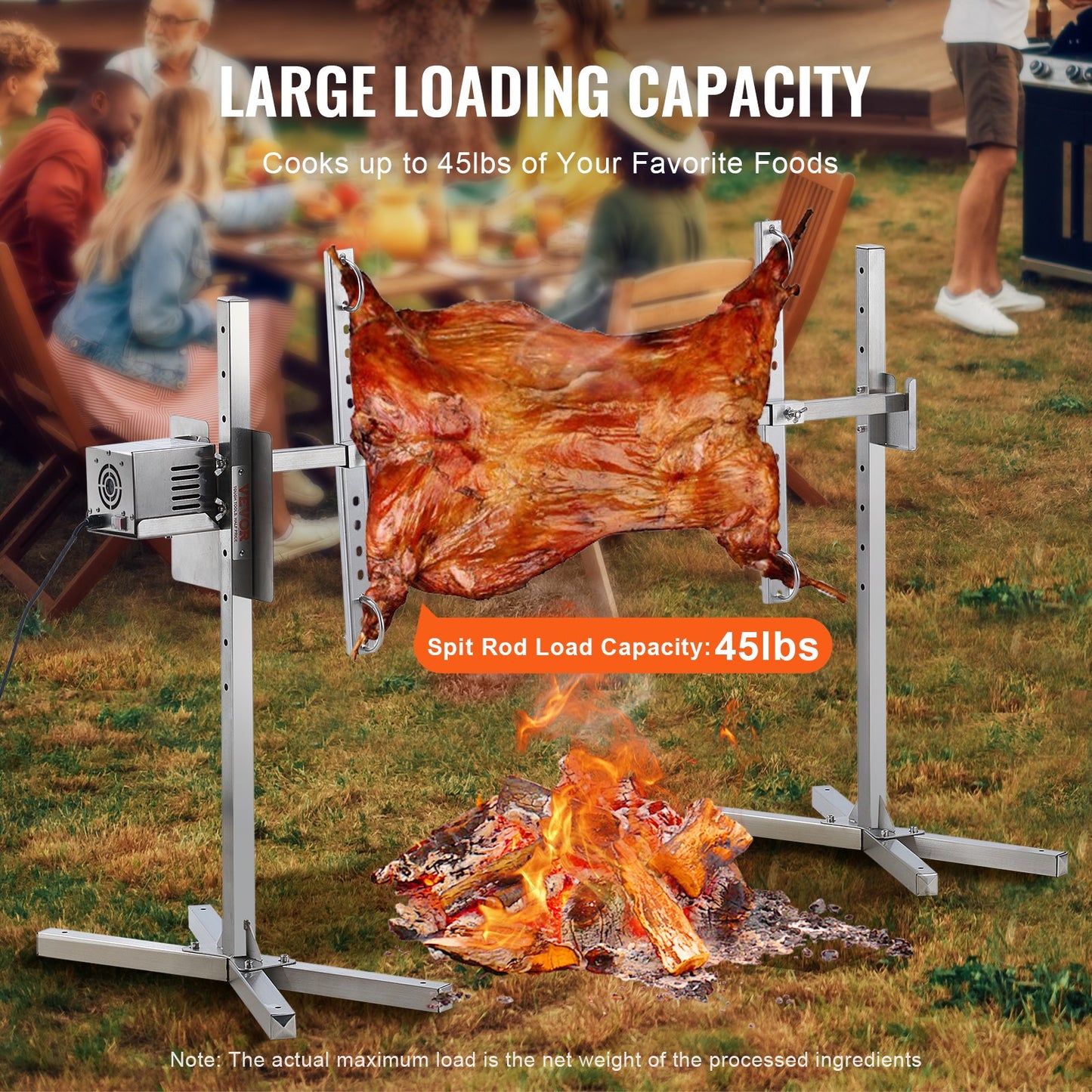 Elektrischer Drehspießgrill (116,8 cm) aus Edelstahl, geeignet für 40,8 kg Schwein und Lamm