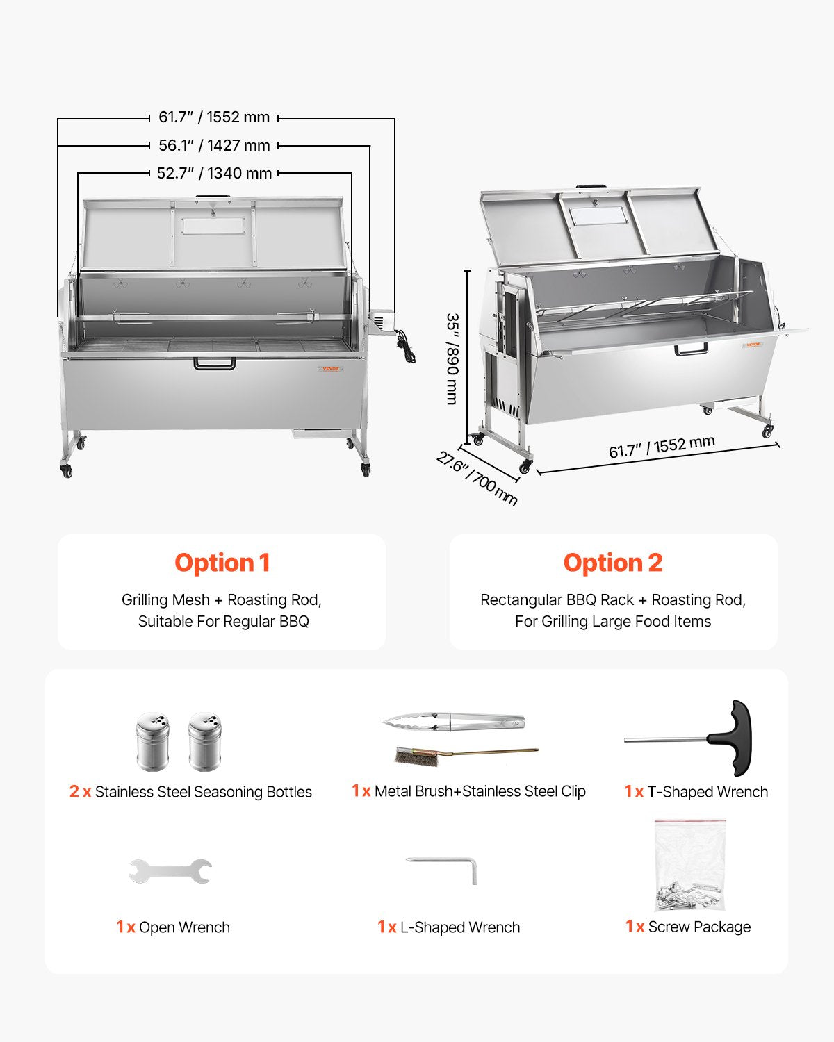60-Watt-Drehspießgrill mit Deckel, 142 cm Durchmesser, geeignet für Schwein, Lamm und Ziege, 130 kg Tragkraft, Holzkohlegrill aus Edelstahl mit feststellbaren Rädern, ideal für Camping und Grillabende im Freien