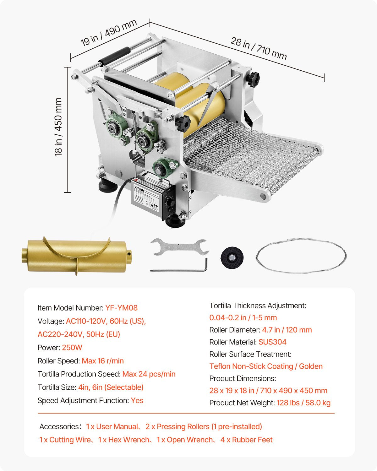 Elektrische Tortillamaschine, automatische Maistortilla-Maschine mit Antihaftbeschichtung und zwei Formen (10 cm + 15 cm), elektrische Chapati-Maschine, geeignet für die Herstellung von Sopes, Roti, Pita, Tortillas und Pizza
