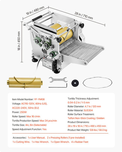 Elektrische Tortillamaschine, automatische Maistortilla-Maschine mit Antihaftbeschichtung und zwei Formen (10 cm + 15 cm), elektrische Chapati-Maschine, geeignet für die Herstellung von Sopes, Roti, Pita, Tortillas und Pizza