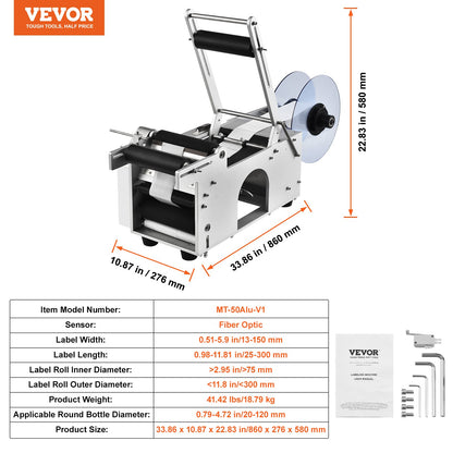 Halbautomatische Rundflaschen-Etikettiermaschine, 20-50 Stück/min, elektrischer Flaschenetikettierer für Rundflaschen, geeignet für Flaschendurchmesser 2-12 cm (mit Andruckstange)