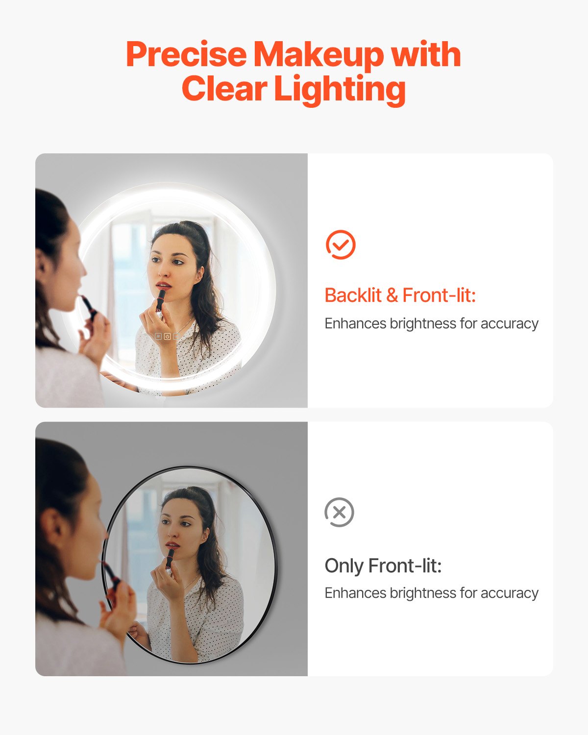 LED Bathroom Mirror, 60 cm LED Bathroom Round Vanity Mirror with Frontlit and Backlit, Anti-Fog Memory Mirror with Lights, Stepless 3 Colors Temperature Dimmable Bathroom Mirror, Wall Mounted