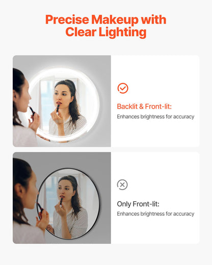 LED Bathroom Mirror, 60 cm LED Bathroom Round Vanity Mirror with Frontlit and Backlit, Anti-Fog Memory Mirror with Lights, Stepless 3 Colors Temperature Dimmable Bathroom Mirror, Wall Mounted