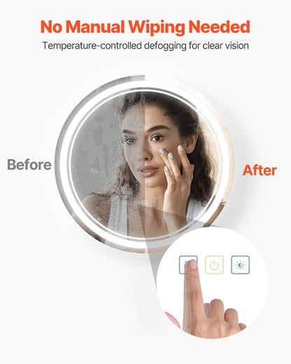 LED Bathroom Mirror, 60 cm LED Bathroom Round Vanity Mirror with Frontlit and Backlit, Anti-Fog Memory Mirror with Lights, Stepless 3 Colors Temperature Dimmable Bathroom Mirror, Wall Mounted