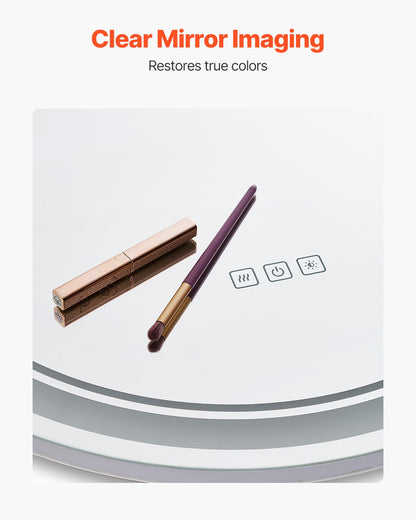 LED Bathroom Mirror, 60 cm LED Bathroom Round Vanity Mirror with Frontlit and Backlit, Anti-Fog Memory Mirror with Lights, Stepless 3 Colors Temperature Dimmable Bathroom Mirror, Wall Mounted