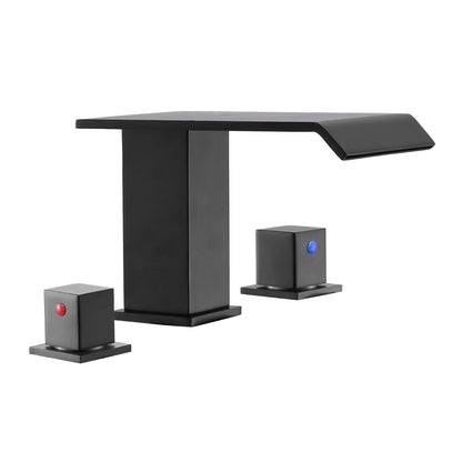 Roman Tub Faucet, 3 Hole Waterfall Bathtub Faucet, Bath Tubs Faucets Set with 2 Handles, Roman Tub Faucets Deck Mount for Pet Washing, Baby Care, Adult Bathing, Matte Black, Stainless Steel