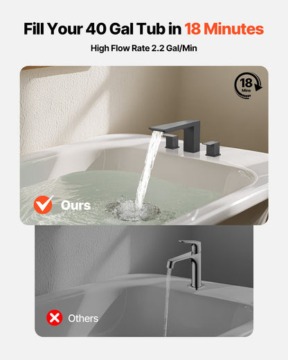 Roman Tub Faucet, Bath Tubs Faucets Set with 2 Handles, Waterfall Roman Tub Faucet for Pet Washing, Baby Care, Adult Bathing, Matte Black, Stainless Steel, 3 Hole Waterfall Bathtub Faucets