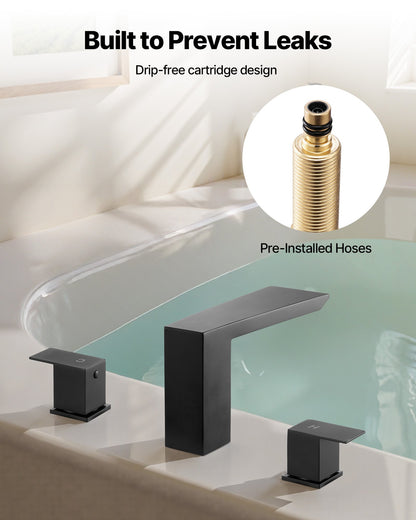 Roman Tub Faucet, Bath Tubs Faucets Set with 2 Handles, Waterfall Roman Tub Faucet for Pet Washing, Baby Care, Adult Bathing, Matte Black, Stainless Steel, 3 Hole Waterfall Bathtub Faucets