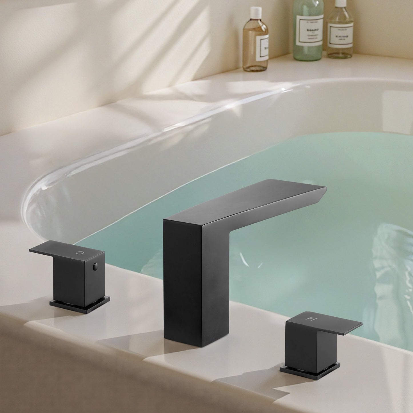 Roman Tub Faucet, Bath Tubs Faucets Set with 2 Handles, Waterfall Roman Tub Faucet for Pet Washing, Baby Care, Adult Bathing, Matte Black, Stainless Steel, 3 Hole Waterfall Bathtub Faucets