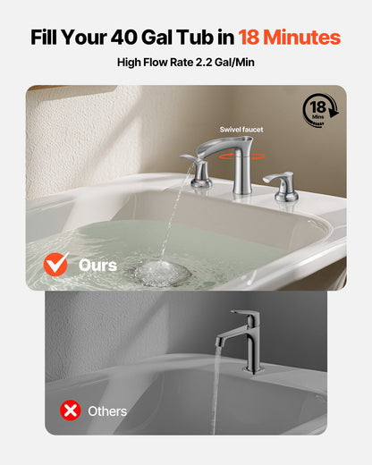 Roman Tub Faucet, 3 Hole Waterfall Bathtub Faucet, Zinc Alloy Bath Tubs Faucets Set with 2 Handles, Deck Mount Bath Tub Faucets Set for Pet Washing, Adult Bathing, Silver, Waterfall Spout Design