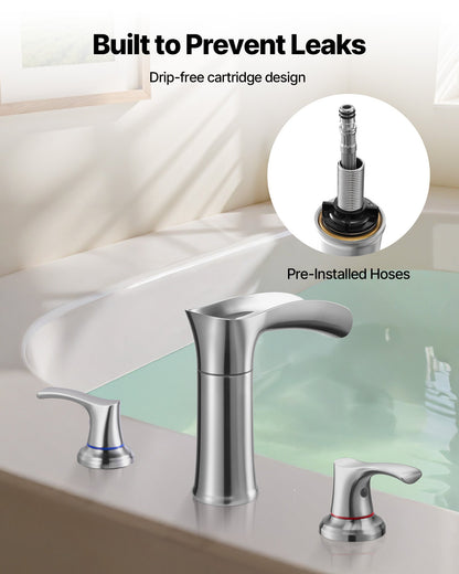 Roman Tub Faucet, 3 Hole Waterfall Bathtub Faucet, Zinc Alloy Bath Tubs Faucets Set with 2 Handles, Deck Mount Bath Tub Faucets Set for Pet Washing, Adult Bathing, Silver, Waterfall Spout Design