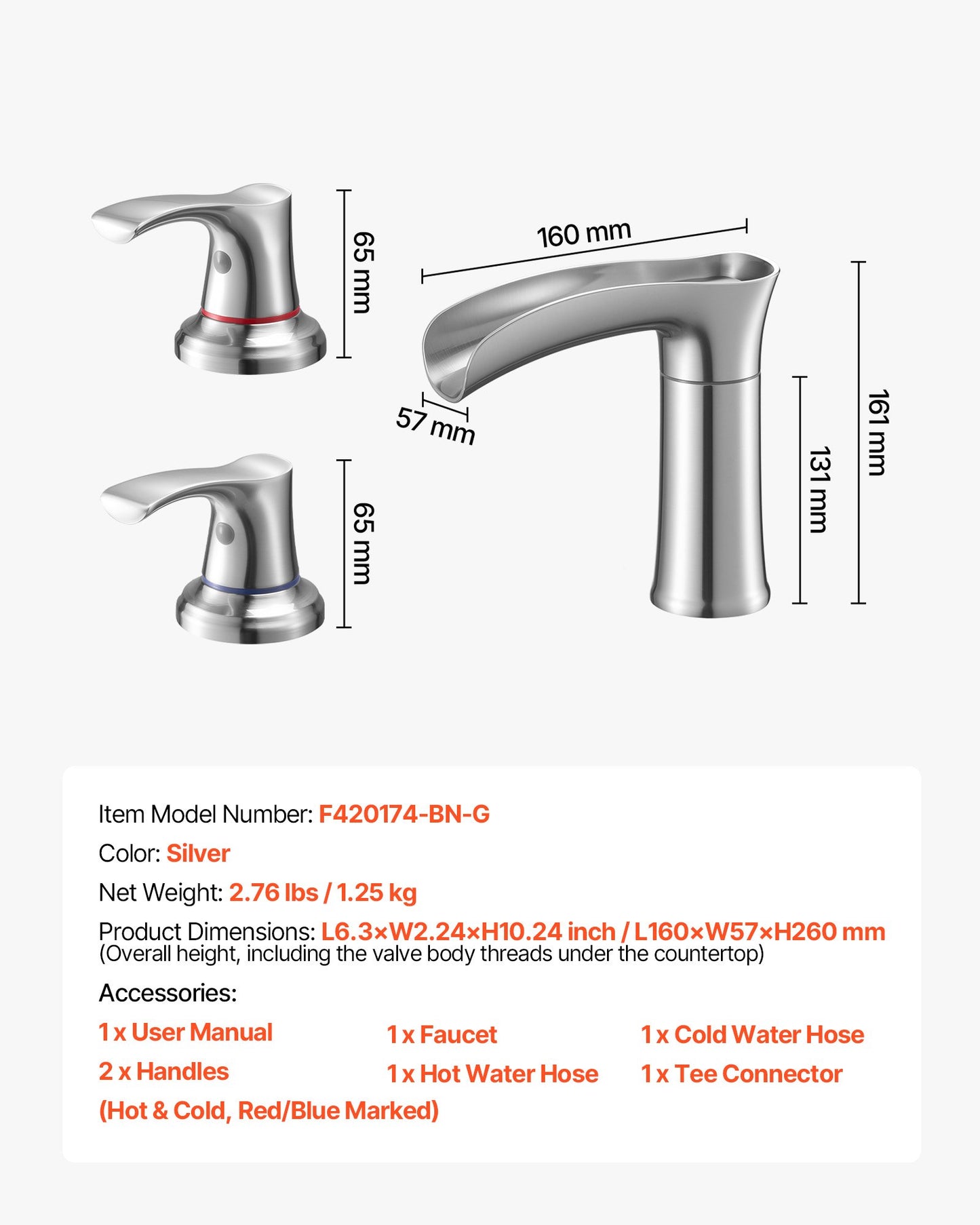 Roman Tub Faucet, 3 Hole Waterfall Bathtub Faucet, Zinc Alloy Bath Tubs Faucets Set with 2 Handles, Deck Mount Bath Tub Faucets Set for Pet Washing, Adult Bathing, Silver, Waterfall Spout Design