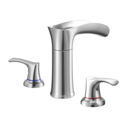 Roman Tub Faucet, 3 Hole Waterfall Bathtub Faucet, Zinc Alloy Bath Tubs Faucets Set with 2 Handles, Deck Mount Bath Tub Faucets Set for Pet Washing, Adult Bathing, Silver, Waterfall Spout Design